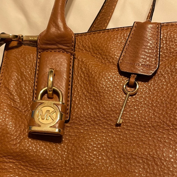 Michael Kors McKenna Medium Satchel in Brown Pebbled Leather - Picture 7 of 10